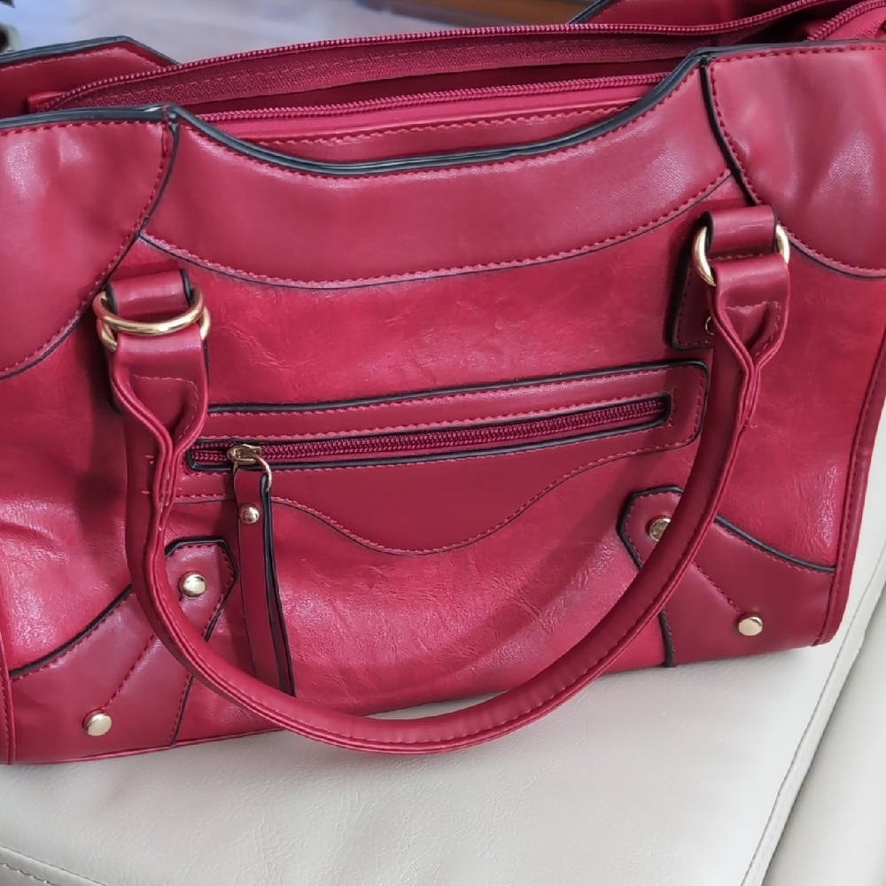 Vegan Leather Red Shoulder Bag for Women